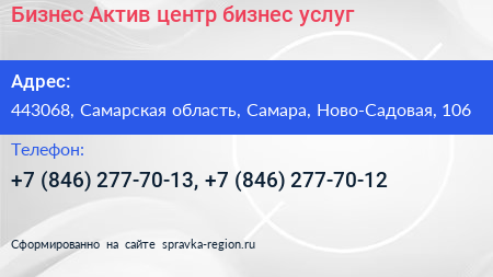Бизнес Актив центр бизнес услуг - визитка