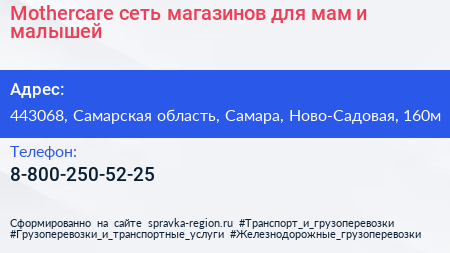 Mothercare сеть магазинов для мам и малышей - визитка