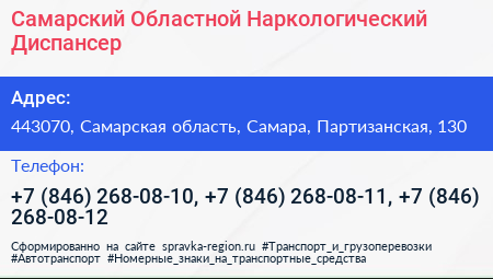 Самарский Областной Наркологический Диспансер - визитка
