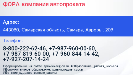 ФОРА компания автопроката - визитка