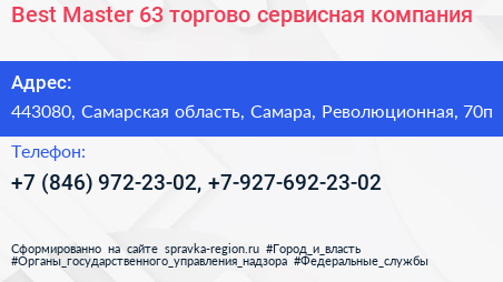 Best Master 63 торгово сервисная компания - визитка