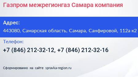 Газпром межрегионгаз Самара компания - визитка