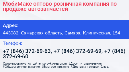 МобиМакс оптово розничная компания по продаже автозапчастей - визитка