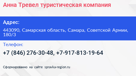 Анна Тревел туристическая компания - визитка