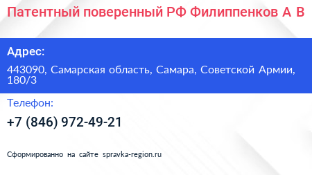 Патентный поверенный РФ Филиппенков А В  - визитка