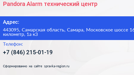 Pandora Alarm технический центр - визитка
