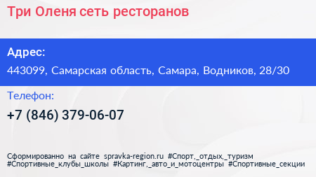 Три Оленя сеть ресторанов - визитка