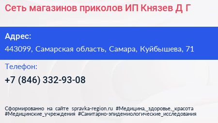 Сеть магазинов приколов ИП Князев Д Г  - визитка