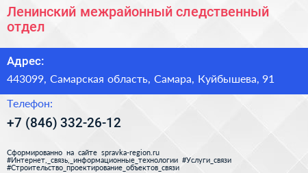 Ленинский межрайонный следственный отдел - визитка