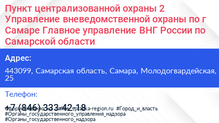 Пункт централизованной охраны 2 Управление вневедомственной охраны по г Самаре Главное управление ВНГ России по Самарской области - визитка