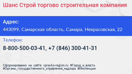 Шанс Строй торгово строительная компания - визитка