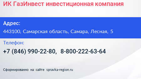 ИК ГазИнвест инвестиционная компания - визитка