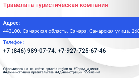 Травелата туристическая компания - визитка