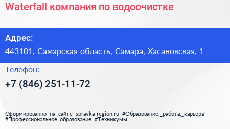 Waterfall компания по водоочистке - визитка