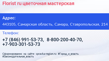 Florist ru цветочная мастерская - визитка