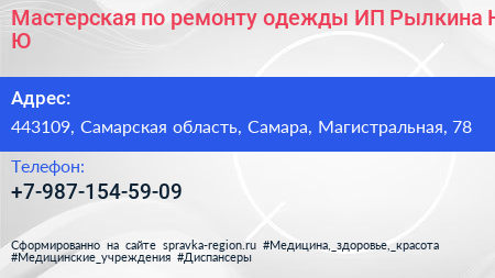 Мастерская по ремонту одежды ИП Рылкина Н Ю  - визитка