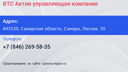 ВТС Актив управляющая компания - визитка