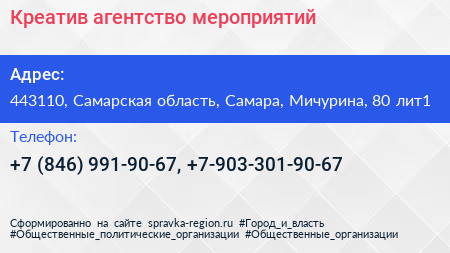 Креатив агентство мероприятий - визитка