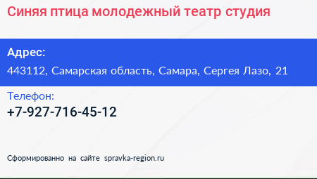 Синяя птица молодежный театр студия - визитка
