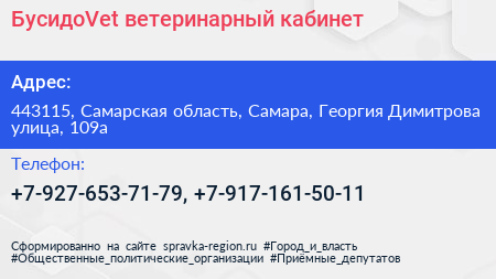 БусидоVet ветеринарный кабинет - визитка