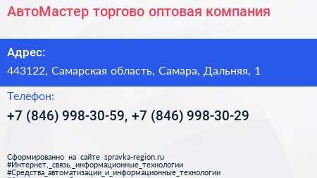 АвтоМастер торгово оптовая компания - визитка