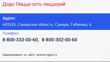 Додо Пицца сеть пиццерий - визитка