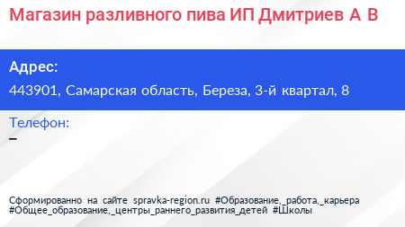 Магазин разливного пива ИП Дмитриев А В  - визитка