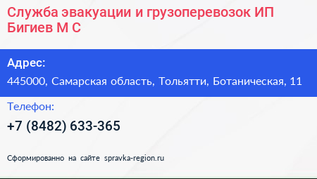 Служба эвакуации и грузоперевозок ИП Бигиев М С  - визитка