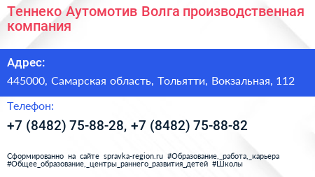 Теннеко Аутомотив Волга производственная компания - визитка