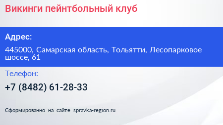 Викинги пейнтбольный клуб - визитка