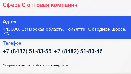 Сфера С оптовая компания - визитка