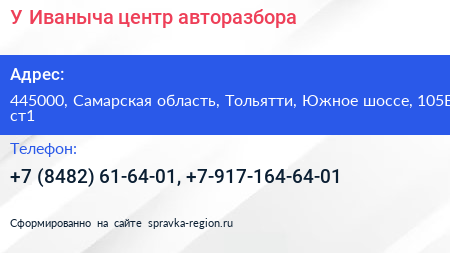 У Иваныча центр авторазбора - визитка