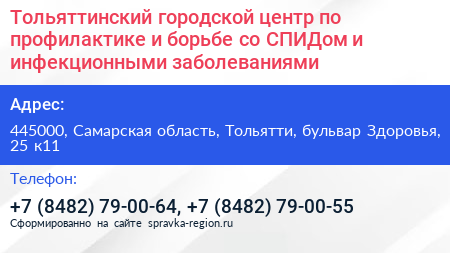 Тольяттинский городской центр по профилактике и борьбе со СПИДом и инфекционными заболеваниями - визитка