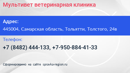 Мультивет ветеринарная клиника - визитка