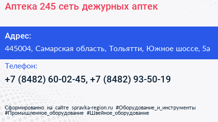 Аптека 245 сеть дежурных аптек - визитка