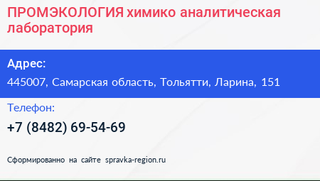 ПРОМЭКОЛОГИЯ химико аналитическая лаборатория - визитка