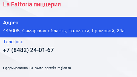 La Fattoria пиццерия - визитка