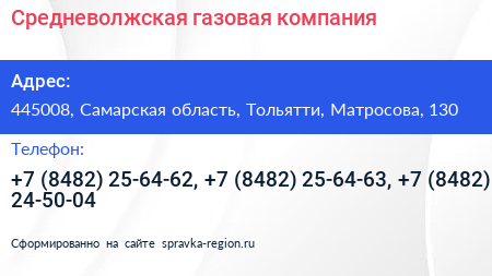 Средневолжская газовая компания - визитка
