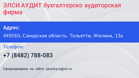 ЭЛСИ АУДИТ бухгалтерско аудиторская фирма - визитка