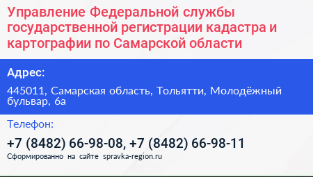 Управление Федеральной службы государственной регистрации кадастра и картографии по Самарской области - визитка