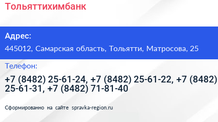 Тольяттихимбанк - визитка