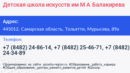 Детская школа искусств им М А Балакирева - визитка