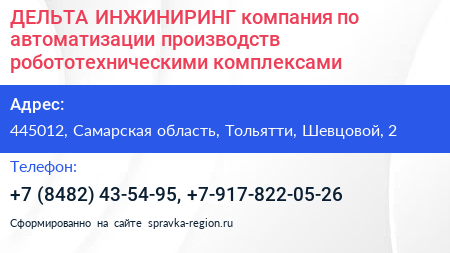 ДЕЛЬТА ИНЖИНИРИНГ компания по автоматизации производств робототехническими комплексами - визитка