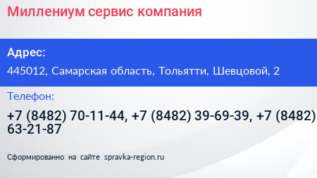 Миллениум сервис компания - визитка