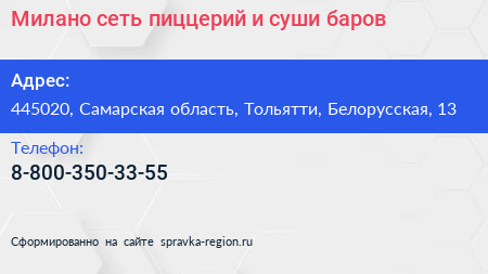 Милано сеть пиццерий и суши баров - визитка