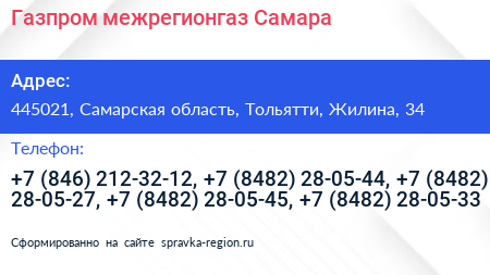 Газпром межрегионгаз Самара - визитка