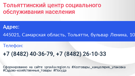 Тольяттинский центр социального обслуживания населения - визитка