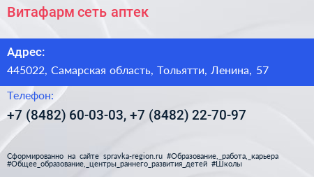 Витафарм сеть аптек - визитка