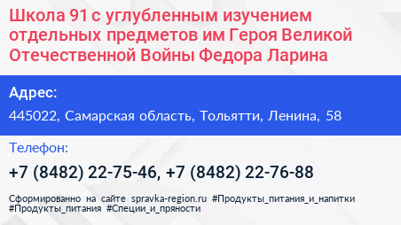Школа 91 с углубленным изучением отдельных предметов им Героя Великой Отечественной Войны Федора Ларина - визитка