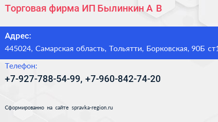 Торговая фирма ИП Былинкин А В  - визитка